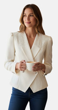 Vintage Chablis Lace Blazer Womens 7 Cream Ivory Double Breasted Formal Wedding