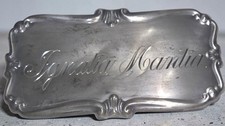 Victorian Casket Plaque Coffin Plate "IGNATIA MANTIA" Pewter  8 "X 4.50 "