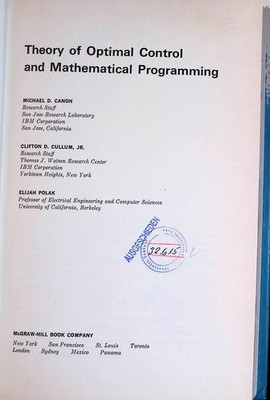 Theory of Optimal Control and Mathematical Programming Canon, Michael D., Clifto