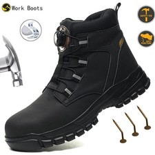 Rotating Button Work Safety Shoes for Men Waterproof, Anti Puncture, Steel Toe