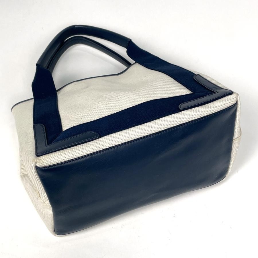 BALENCIAGA Small Navy Canvas Tote Bag 339933 Natural Navy Pouch #BS1724 thumbnail 2