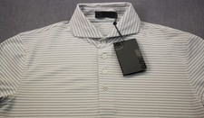 G/FORE Logo Polo Golf Shirt Mens Gray Striped Short Sleeve Performance NWT Small