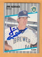 Jim Adduci Milwaukee Brewers AUTO Signed 1989 Fleer Southern Illinois Salukis