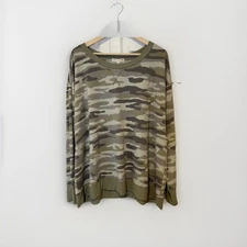 C&C California Womens Sweater Size 3X Green Camouflage Crew Neck Stretch NWT