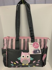 Baby Boom Owl Tote Nappy 5 Pockets Diaper Bag w Changing Pad Pink Cute NEW