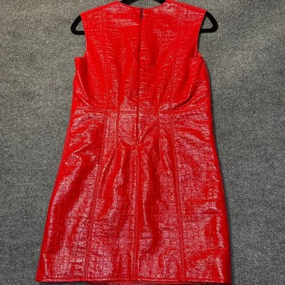 MSGM Milano Red Croc Embossed Faux Leather Mini Dress Sleeveless Side Slit 40
