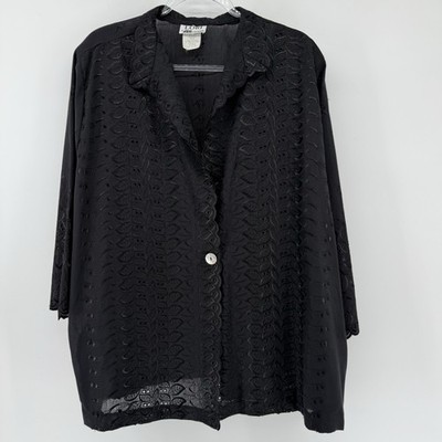 Vintage Women s Black Eyelet Embroidered One Button Cardigan Size 22 Whimsigoth