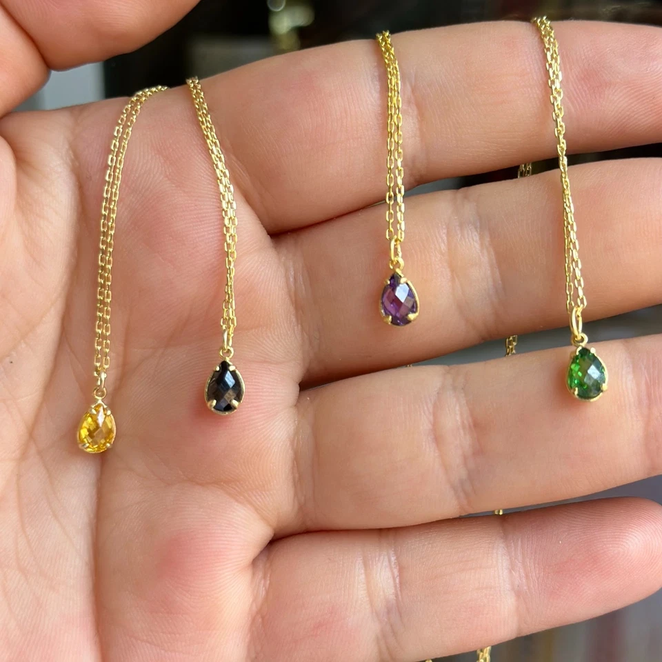 Collar lágrima amatista creado en laboratorio de oro de 14k piedras preciosas púrpuras piedras de nacimiento regalos Foto 4 de 4