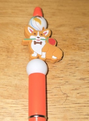 Handmade Beaded Cute Corgi Holding A Rose Orange Pen