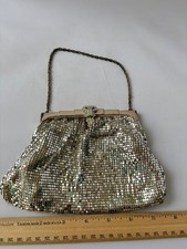 Whiting and Davis Silver Metallic Mesh Handbag / Evening Bag with Jeweled Clasp