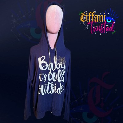 Baby It s Cold Outside Navy Graphic Hoodie Gold Snowflake Boutique Top Size M