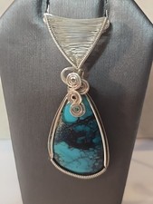 Artisan Wire Wrapped Sterling Silver Necklace Pendant Natural Stone OOAK Jewelry