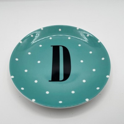 Kate Spade ''D'' Monogram Trinket Tray Blue With Polkadots 7''