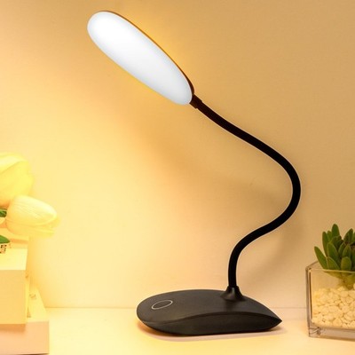 Black LED Desk Lamp Rechargeable 2000mAh Battery Operated 3 Color Dimmable