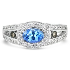 LeVian 14K Gold, Oval Gem White/Chocolate Diamond Engagement Ring - Size 4-1/2