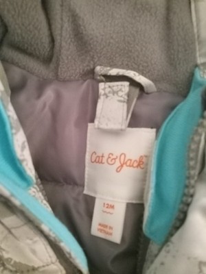 Cat & Jack Unisex Baby Puffer Jacket 12M Gray/Blue Full Zip Lined
