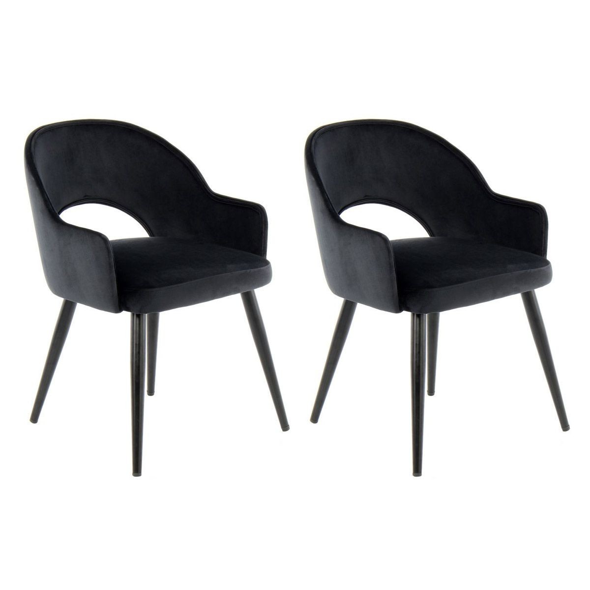 Chaise velours noir Joris 77cm pour salon salle à manger fauteuil de table