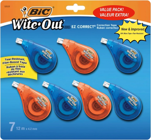 White Out Tape- Tear Resistant, Clear Dispenser EZ Correct Correction Tape - 39.