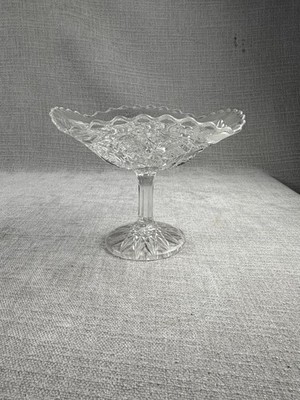 Unmarked Clear Pressed Glass Centerpiece Bowl Pedestal Geometric Decor Table