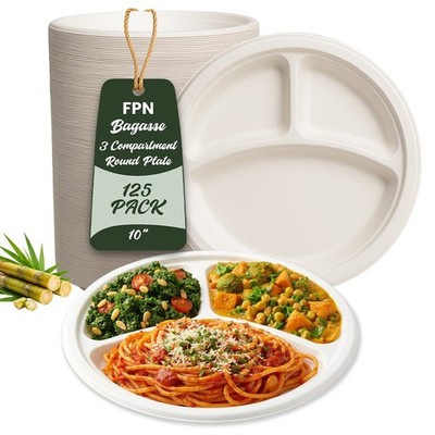 3 Compartment Disposable Paper Plates 10  Heavy Duty Dinner Plates Bulk 125/250