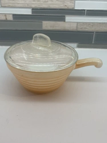 Vintage Fire King Oven Ware Peach Lustre Bee Hive Soup Chili Bowl w/Lid