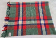 Troy Robe Tartan Plaid Wool Stadium Bed Blanket Throw Fringed Green Blue Red USA