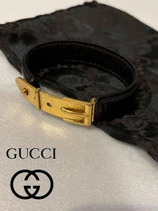 Gucci bracelet fermoir ceinture cuir gaufré marron vintage femme i10483