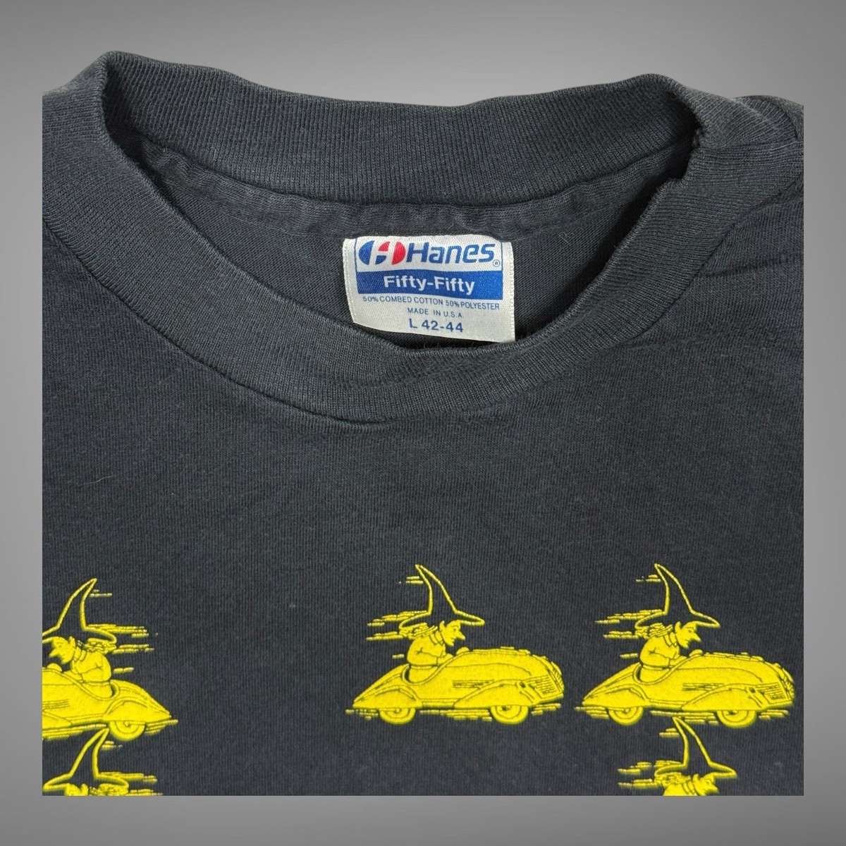 Vintage 1987 Witches Meadow Witch Taxi Graphic T-Shirt Hanes Fifty-Fifty Black L View 3