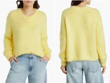 Madewell Brushed V Neck Sweater Fuzzy Yellow Cozy Pullover Alpaca Wool XS