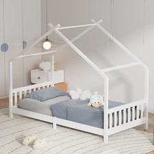 Kids Single House Bed Frame Pine Wood Treehouse Slatted Sleeper Bed 197x97x156cm