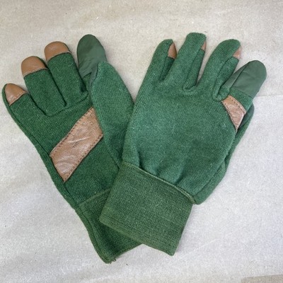 Morris Feel Gloves Green Wool Vintage Outdoor Hunting Tan Leather Reinforced