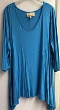ANTHONY ORIGINALS Womens Pullover Tunic Top Size 2X BLUE Lagenlook stretchy wear