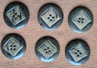 ART DECO ZWEIFARBIGE KNÖPFE x 6 (Grüntöne)