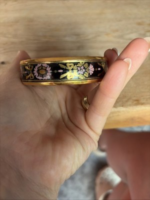 Marlene Emaille Armreif Jugendstil Ornament Armband enamel bangle Vintage Gold