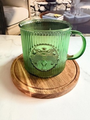 Starbucks 2026 Spring Matcha Green Ribbed Transparent Glass Mug