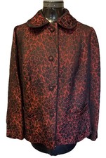 VTG William G Woo WOMENS Jacket Red Black Floral Jacquard Damask Hand Tailored 6