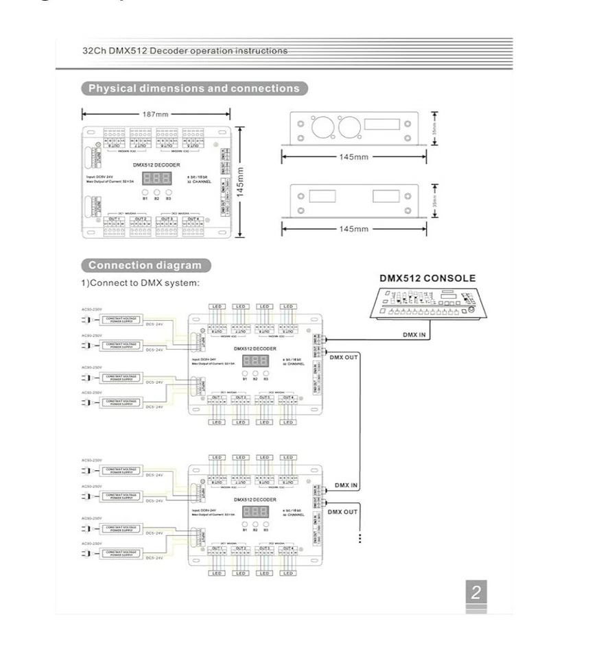 32 Channel 96A RGBW DMX 512 LED Decoder Controller DMX Dimmer DC5-24V RGBW RG... - Image 3 of 4