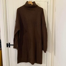 BNWT Violet Romance Brown Rib-Knit Turtleneck Sweater Dress UK 18