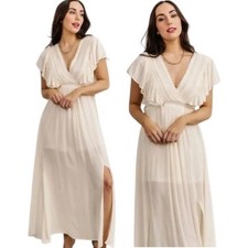 Baltic Born Jennifer Deep V-Neck Maxi Dress S Cream Crochet Lace Boho Maternity