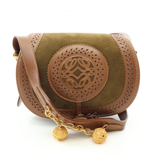 LOEWE Sevilla Collection Anagram Shoulder Bag Bag Suede Leather Women's Khaki/Br