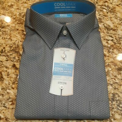 NWT Men's Stafford Dress Shirt Long Sleeve Twill CoolMax Grey Small 14 - 14  1/2 | eBay