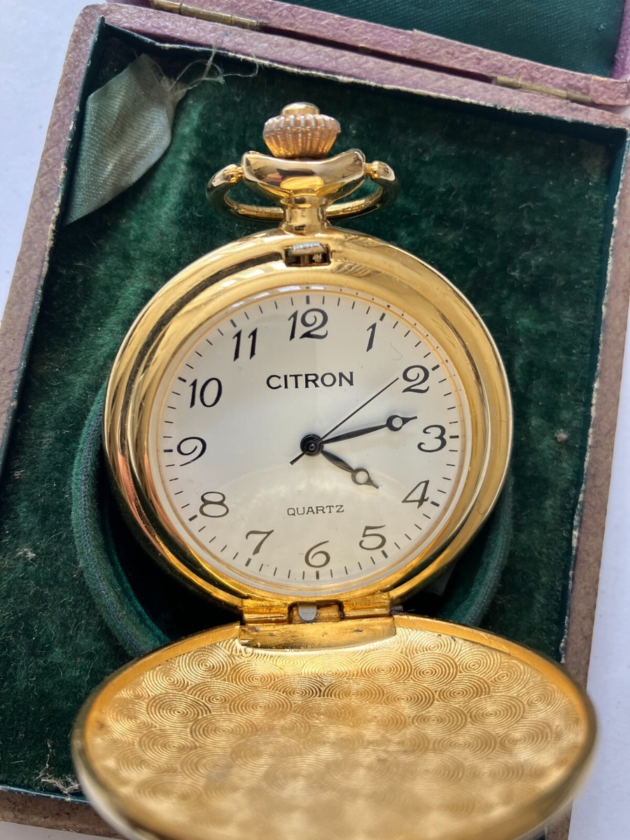 Citron quartz pocketwatch, gold coloured metal case