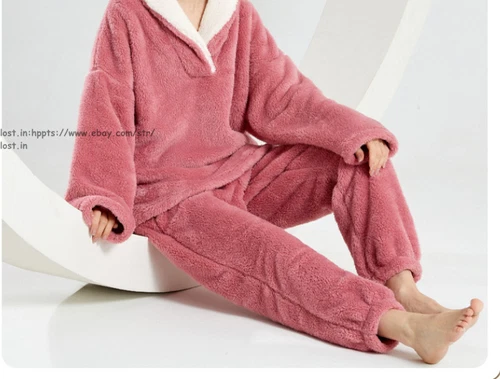 Neu Damen Flauschig Pyjama Set Weich Bequem Fleece Nachtwäsche Winter Flauschig Loungewear - Bild 20 von 28