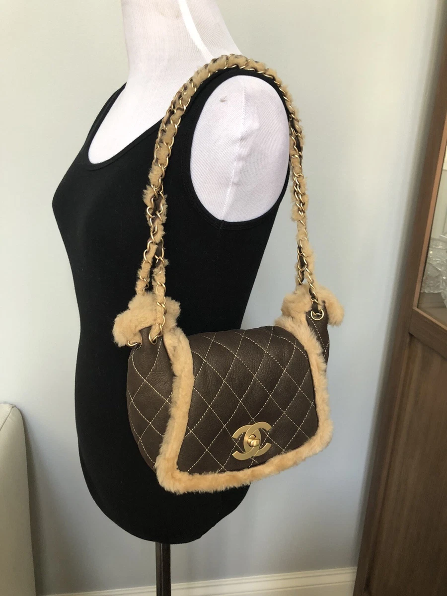 Chanel Brown Shearling Bronze Quilted Leather GHW Rare Collectible
