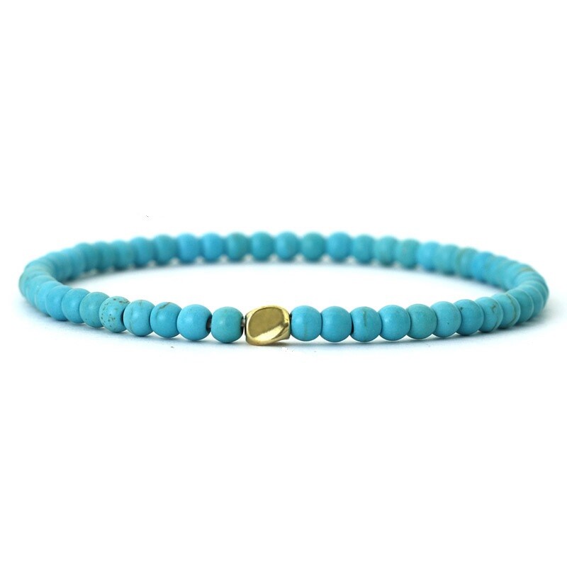 Bracelet Perles Howlite Turquoise Et Laiton - Fait Main, Taille Sur Mesure Homme/femme