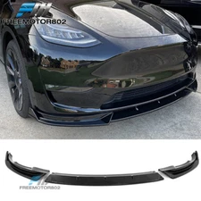 Fits 20-25 Tesla Y PP Gloss Black Front Bumper Splitter Lip Spoiler 3PCS
