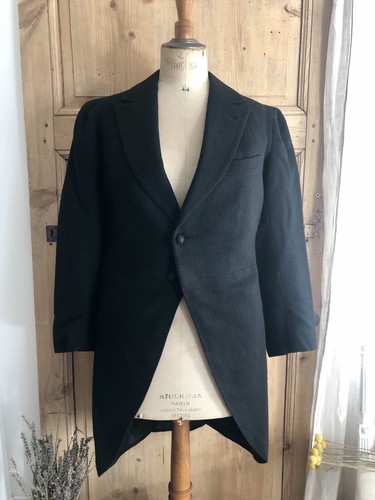 Antique French black WOOL FROCK COAT c 
