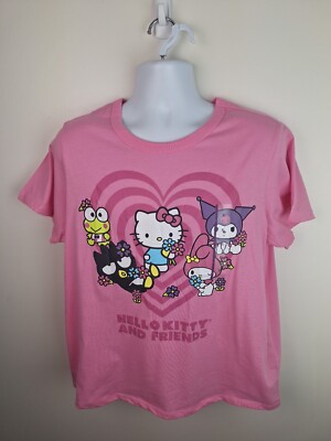 Hello Kitty Women Top Pink Shirt Logo And Friends Graphic Short