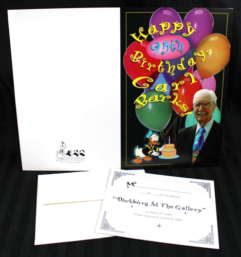 CARL BARKS Autogramm Disney Duck Man 95. Geburtstagseinladung mit RSVP - Handschild - Bild 2 von 11