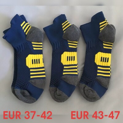 3 PAAR Laufsocken Jogging Sport dunkelblau gelb Details EUR 37-47